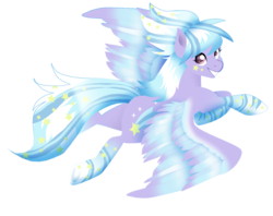Size: 1801x1423 | Tagged: safe, artist:toskurra, cloudchaser, pegasus, pony, g4, backwards cutie mark, clothes, coat markings, female, flying, grin, looking back, mare, prone, rainbow power, rainbow power-ified, simple background, solo, sploot, transparent background