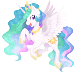 Size: 1325x1263 | Tagged: safe, artist:toskurra, princess celestia, pony, g4, cute, cutelestia, female, flying, happy, mare, open mouth, simple background, smiling, solo, transparent background