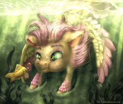 Size: 1980x1676 | Tagged: safe, artist:9de-light6, fluttershy, fish, g4, bubble, cute, puffy cheeks, underwater, watershy