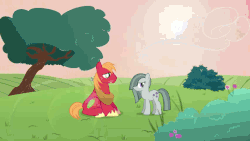 Size: 640x360 | Tagged: safe, artist:derek pony, big macintosh, marble pie, scootaloo, sweetie belle, earth pony, pegasus, pony, unicorn, g4, hearthbreakers, hearts and hooves day (episode), animated, blushing, bush, bushicorn, female, filly, hearts and hooves day, imminent kissing, kissing, male, mare, oh come on, ship:marblemac, shipper on deck, shipping, shipping denied, stallion, straight, zip lines