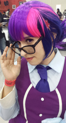 Size: 1000x1849 | Tagged: safe, artist:ribbonbell, sci-twi, twilight sparkle, human, equestria girls, g4, clothes, convention, cosplay, costume, crystal prep academy uniform, glasses, irl, irl human, monterrey, photo, school uniform, solo