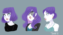 Size: 1024x569 | Tagged: safe, artist:endarie, rarity, human, g4, alternate hairstyle, earring, humanized, lineless, piercing, pony coloring, portrait, simple background, sunglasses