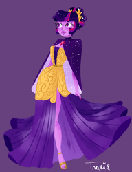 Size: 904x1177 | Tagged: safe, artist:endarie, twilight sparkle, human, g4, alternate hairstyle, clothes, dress, female, gown, humanized, lineless, nail polish, simple background, solo