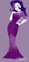 Size: 800x1691 | Tagged: safe, artist:endarie, rarity, human, g4, alternate hairstyle, clothes, dress, eyes closed, female, gown, humanized, jewelry, lineless, necklace, simple background, solo