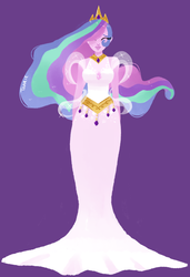 Size: 986x1442 | Tagged: safe, artist:endarie, princess celestia, human, g4, clothes, dress, eyes closed, female, gown, humanized, lineless, simple background, solo