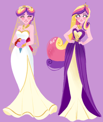 Size: 748x886 | Tagged: safe, artist:endarie, princess cadance, human, a canterlot wedding, g4, alternate hairstyle, bouquet, bride, clothes, dress, earring, eyes closed, female, flower, gown, hand on hip, humanized, lineless, piercing, simple background, solo, wedding dress