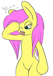 Size: 1162x1671 | Tagged: safe, artist:psicarii, fluttershy, pony, semi-anthro, g4, bipedal, female, sleepy, solo, yawn