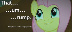 Size: 1000x450 | Tagged: safe, screencap, fluttershy, pegasus, pony, g4, my little pony: friendship is magic, scare master, caption, female, image macro, lip bite, meme, solo