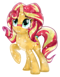 Size: 3000x3843 | Tagged: safe, artist:theshadowstone, sunset shimmer, crystal pony, pony, unicorn, g4, crystal sunset, crystallized, female, high res, raised hoof, simple background, smiling, solo, transparent background, vector