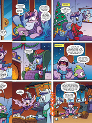 Size: 810x1080 | Tagged: safe, artist:katie cook, idw, official comic, cuppa joe, night light, shining armor, spike, twilight sparkle, twilight velvet, alicorn, cat, pony, g4, spoiler:comic, spoiler:comicholiday2015, book, bookhorse, clothes, family photo, female, fireplace, food, lord of the reins, lord of the rings, mare, preview, sweater, tea, that pony sure does love books, twilight sparkle (alicorn)