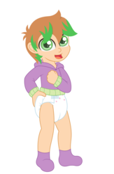 Size: 722x1106 | Tagged: safe, artist:the-crusader-network, spike, human, g4, cute, diaper, humanized, male, non-baby in diaper, poofy diaper, solo