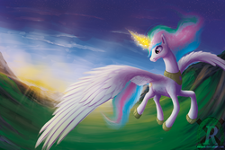 Size: 1600x1067 | Tagged: safe, artist:xormak, princess celestia, g4, female, large wings, scenery, solo