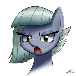 Size: 718x719 | Tagged: safe, artist:jicho, limestone pie, earth pony, pony, g4, angry, bust, female, looking at you, mare, open mouth, simple background, solo, vein, vein bulge, white background