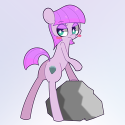 Size: 2800x2800 | Tagged: safe, artist:turtlefarminguy, maud pie, earth pony, pony, g4, bipedal, blushing, female, high res, missing accessory, palette swap, rock, solo, wat