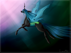 Size: 1600x1200 | Tagged: safe, artist:lou1911, queen chrysalis, changeling, changeling queen, g4, female, flying, solo