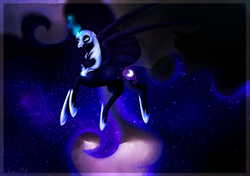 Size: 1700x1200 | Tagged: safe, artist:lou1911, nightmare moon, g4, female, flying, magic, solo, stars