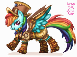 Size: 900x664 | Tagged: safe, artist:kongyi, rainbow dash, g4, boots, clock, female, hat, solo, steampunk, top hat