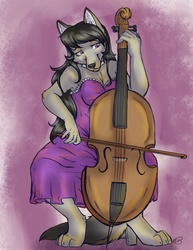 Size: 989x1280 | Tagged: safe, artist:fen-fen, octavia melody, fox, anthro, g4, cello, clothes, dress, female, furrified, furry, musical instrument, solo, species swap