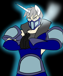 Size: 1280x1549 | Tagged: safe, artist:burningsnowflakeproductions, oc, oc only, oc:silver spark, human, armor, clothes, eared humanization, horn, horned humanization, humanized, mortal kombat, short hair, solo, sub-zero, video game