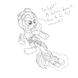 Size: 1200x1200 | Tagged: safe, artist:datspaniard, rainbow dash, g4, scare master, astrodash, astronaut, clothes, diaper, female, implied twilight sparkle, magic, monochrome, non-baby in diaper, offscreen character, solo, telekinesis