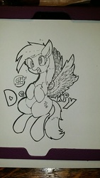 Size: 720x1280 | Tagged: safe, artist:doubt, derpy hooves, pegasus, pony, g4, female, mare, monochrome, solo, traditional art