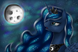 Size: 3000x2000 | Tagged: safe, artist:studentlaure, princess luna, g4, crown, crying, female, full moon, high res, night, redraw, sad, solo