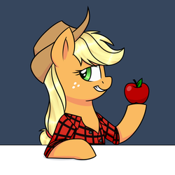 Size: 1200x1200 | Tagged: safe, artist:notenoughapples, applejack, g4, apple, clothes, female, flannel, grin, shirt, solo