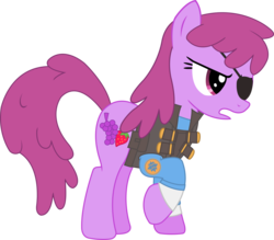 Size: 1603x1402 | Tagged: safe, artist:sketchmcreations, berry punch, berryshine, g4, background pony, clothes, crossover, demoberry, demoman, demoman (tf2), eyepatch, female, open mouth, raised hoof, simple background, solo, team fortress 2, transparent background, vector