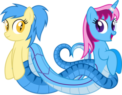 Size: 8197x6400 | Tagged: safe, artist:parclytaxel, oc, oc only, oc:aurora scale, oc:parcly taxel, alicorn, lamia, original species, pony, albumin flask, ask aurora scale, .svg available, absurd resolution, alicorn oc, heart, simple background, smiling, tangled up, transparent background, vector