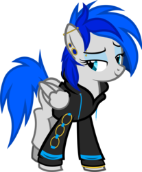 Size: 3185x3845 | Tagged: safe, artist:outlawedtofu, oc, oc only, oc:sapphire sights, pegasus, pony, 2017 community collab, derpibooru community collaboration, clothes, high res, piercing, simple background, solo, transparent background, vector