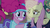 Size: 1280x720 | Tagged: safe, screencap, fluttershy, harry, pinkie pie, g4, my little pony: friendship is magic, scare master, season 5, clothes, costume, fake flutterbat, flashlight (object), flutterbat costume, harry the swamp monster, nightmare night, nightmare night costume, roller skates