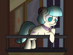 Size: 3191x2394 | Tagged: safe, artist:ashtoneer, coco pommel, g4, made in manehattan, balcony, female, high res, scene interpretation, solo