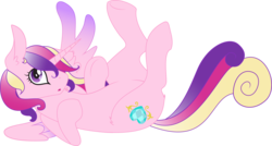 Size: 10485x5623 | Tagged: safe, artist:bloodgoldwings, artist:fourpony, princess cadance, g4, absurd resolution, female, on back, simple background, solo, transparent background