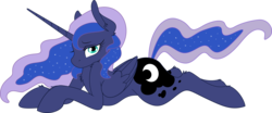 Size: 13361x5561 | Tagged: safe, artist:bloodgoldwings, artist:fourpony, princess luna, g4, absurd resolution, chest fluff, female, prone, simple background, solo, transparent background