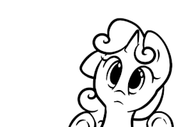 Size: 600x430 | Tagged: safe, artist:spikedmauler, sweetie belle, pony, unicorn, g4, animated, black and white, cute, diasweetes, female, floppy ears, fourth wall, go ask sweetie belle, grayscale, looking at you, monochrome, one ear down, smiling, solo