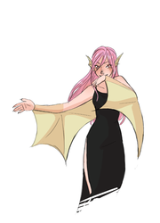 Size: 577x800 | Tagged: safe, artist:demdoodles, fluttershy, human, g4, scare master, bat ears, bat wings, clothes, costume, dress, fake flutterbat, female, flutterbat costume, humanized, nightmare night costume, solo