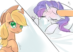 Size: 500x352 | Tagged: safe, artist:pan, applejack, rarity, g4, comforting, crying, female, lesbian, ship:rarijack, shipping