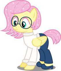 Size: 6636x7834 | Tagged: safe, artist:atomicmillennial, fluttershy, pegasus, pony, g4, absurd resolution, clothes, crossover, cute, disney, female, folded wings, glasses, inside out, pants, pixar, sadness (inside out), shyabetes, simple background, solo, sparkling, sweater, sweatershy, transparent background, vector, wings