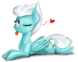 Size: 1500x1200 | Tagged: safe, artist:jovalic, fleetfoot, pegasus, pony, g4, ;p, diafleetes, female, floating heart, heart, one eye closed, prone, simple background, solo, tongue out, transparent background, wink