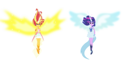 Size: 8000x4500 | Tagged: safe, artist:xebck, sunset shimmer, twilight sparkle, equestria girls, g4, my little pony equestria girls: friendship games, absurd resolution, daydream shimmer, daydream sparkle, dream sparkle, duo, simple background, transparent background, vector