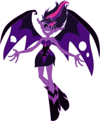 Size: 3000x3649 | Tagged: dead source, safe, artist:xebck, twilight sparkle, demon, equestria girls, g4, alternate universe, clothes, dress, evil, female, high res, role reversal, simple background, solo, sunset satan, transparent background, twilight sparkle (alicorn), vector, wings