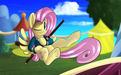 Size: 1940x1213 | Tagged: safe, artist:january3rd, fluttershy, g4, bassoon, cute, female, musical instrument, ponytones outfit, solo, underhoof