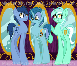 Size: 1000x860 | Tagged: safe, artist:magicandmysterygal, blues, lyra heartstrings, noteworthy, oc, oc:glitter note, g4, female, long legs, male, offspring, parent:lyra heartstrings, parent:noteworthy, parents:lyraworthy, ship:lyraworthy, shipping, straight