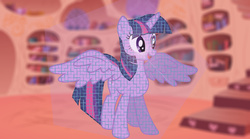 Size: 1600x889 | Tagged: safe, edit, twilight sparkle, alicorn, pony, g4, female, library, mare, solo, twilight sparkle (alicorn)