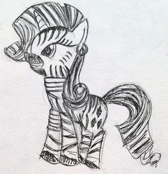 Size: 595x616 | Tagged: dead source, safe, artist:jklrxdk, rarity, zebra, zebracorn, g4, female, monochrome, solo, species swap, traditional art, zebrafied