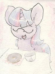 Size: 695x922 | Tagged: safe, artist:slightlyshade, twilight sparkle, g4, donut, female, food, solo, tea, traditional art