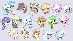 Size: 1023x575 | Tagged: dead source, safe, artist:skippy_the_moon, allie way, apple fritter, braeburn, cheerilee, daring do, diamond tiara, discord, flam, flim, limestone pie, marble pie, moonlight raven, ms. harshwhinny, silver spoon, stellar eclipse, sunshine smiles, trixie, pony, unicorn, g4, hearthbreakers, apple family member, female, glasses, mare