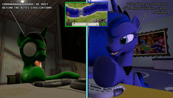 Size: 1184x666 | Tagged: safe, artist:derek the metagamer, princess luna, oc, oc:derek the metagamer, alicorn, pony, gamer luna, g4, 3d, age of empires, age of empires ii, age of empires ii hd edition, comic, computer, gamer, gmod, source filmmaker, video game