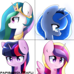 Size: 1500x1500 | Tagged: safe, artist:papibabidi, princess cadance, princess celestia, princess luna, twilight sparkle, alicorn, pony, g4, alicorn tetrarchy, female, mare, portrait, twilight sparkle (alicorn)