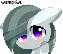 Size: 1082x921 | Tagged: safe, artist:papibabidi, marble pie, g4, :3, blushing, female, floppy ears, simple background, solo